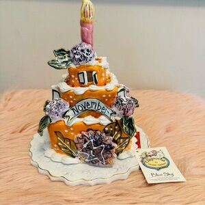 🎂BLUE SKY CLAYWORKS “NOVEMBER” BIRTHDAY CAKE TEA LIGHT CANDLE HOUSE -2002.